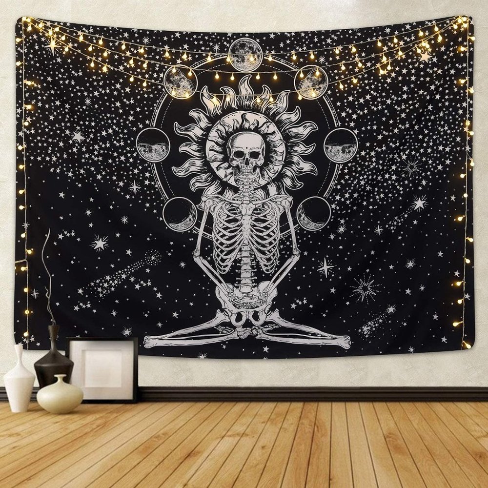 Black & White Skull Chakra Tapestry - Picture 2 of 3